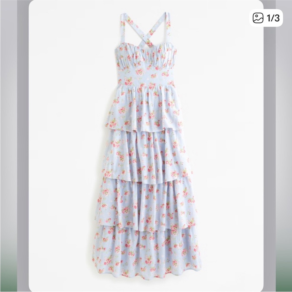 NWT Abercrombie & Fitch Light Blue Floral Tiered Maxi Dress